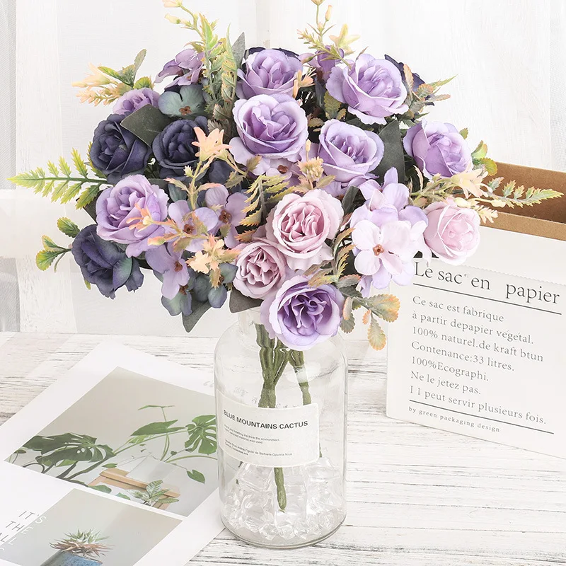 Roses Autumn Artificial Flowers Silk Peony Hydrangea Big Bride Bouquet Wedding Home Party DIY Decoration Fake Flowers