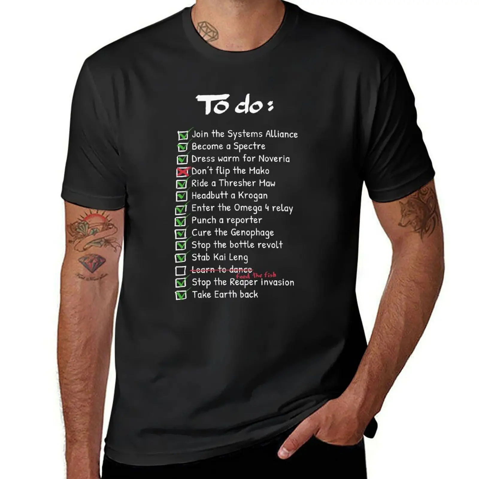 Commander Shepards To-Do List T-Shirt Short sleeve tee heavyweights tops anime black t-shirts for men