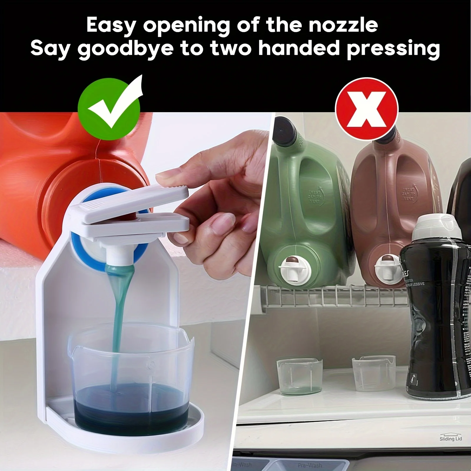 Spill-Free Laundry Detergent Dispenser Cup Holder with Push-Pause Spray Nozzle,Space-Saving,Laundry Room Accessories