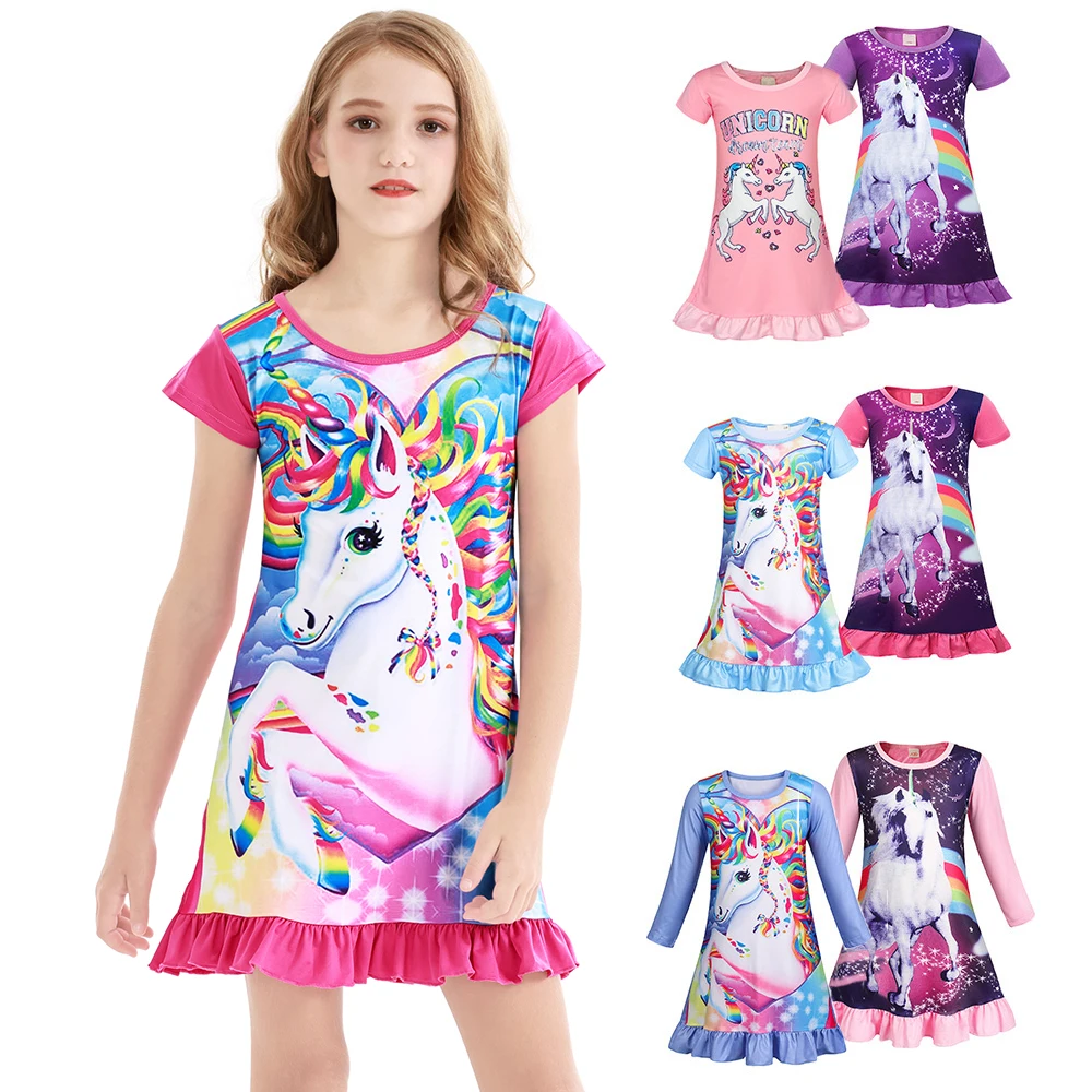 Jurepecia 2 pezzi ragazze unicorno camicia da notte pigiama abiti per ragazze arcobaleno pigiameria camicia da notte cartone animato vestito da notte bambini