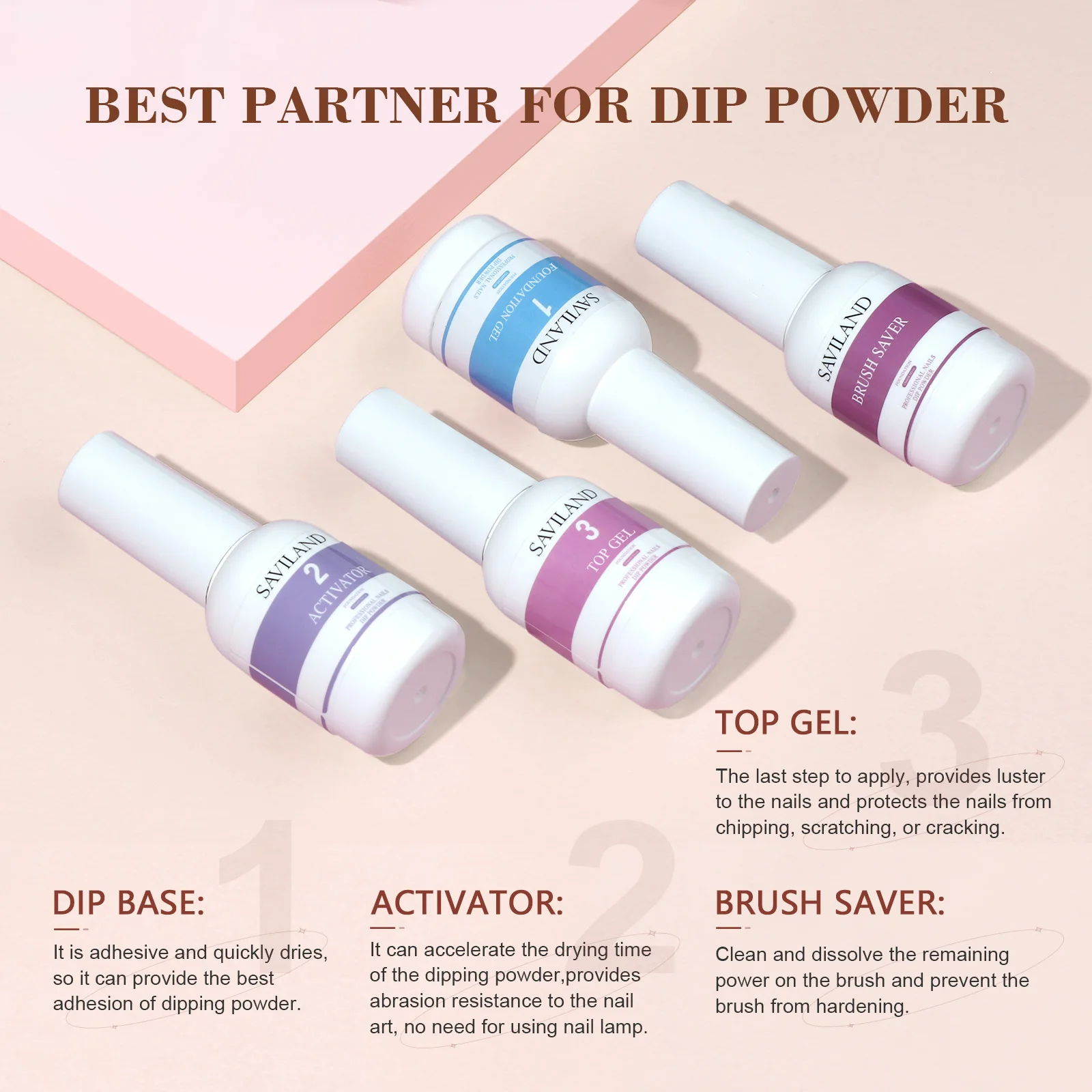 Saviland 49pcs Dipping Nail Powder Kit Glitter Dip Powder Liquid Set with Base and Top Coat Manicure Tool for Nail Art Salon DIY