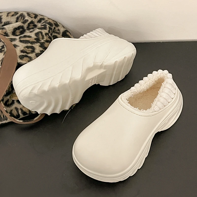 Waterproof Eva Chunky Platform Slippers Women Winter Non Slip Warm Cotton Slippers Woman Fashion Thick Sole Plush Slides Shoes