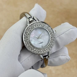 Luxury Women's Round - Head Bracelet Watch with Diamond Embellishments and Elegant Charm (Silver)