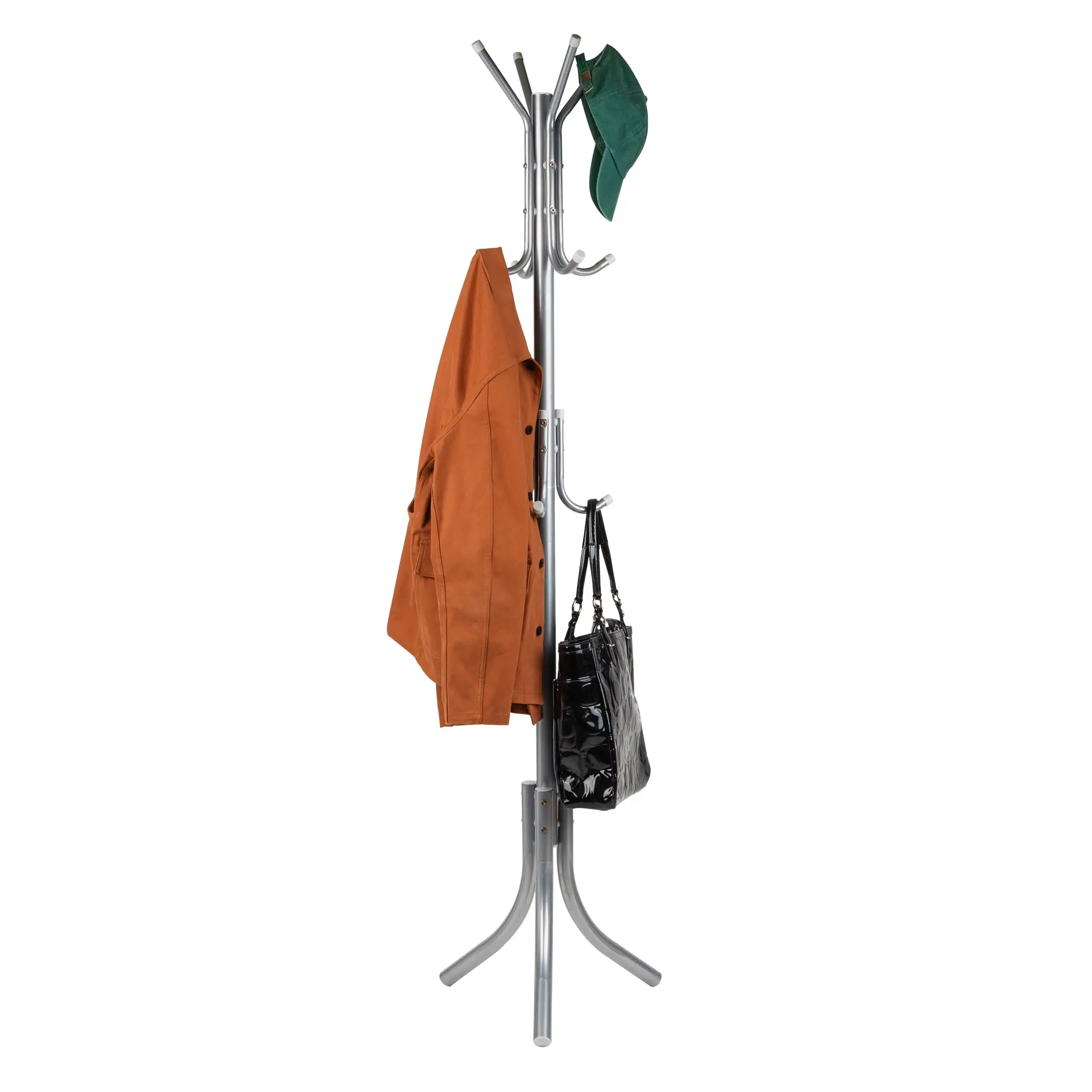 

Mind Reader 11 Hooks Standing Coat Rack 3-Tier Suit and Coat Hanger, Purse, Hat, Scarf and Umbrella Hall Tree Stand, Silver