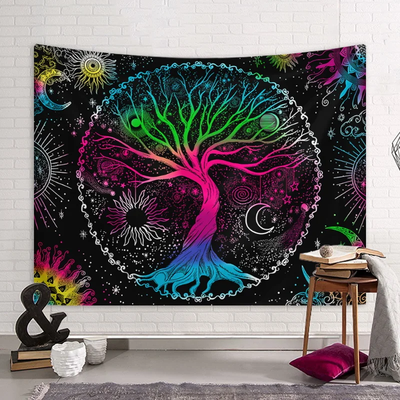 1 Stück Baum des Lebens Wandteppich Wandbehang, ästhetische Galaxie Sonne Mond Sternenhimmel Wandteppich, Zuhause Wohnzimmer Schlafzimmer Dekoration – Detail 7