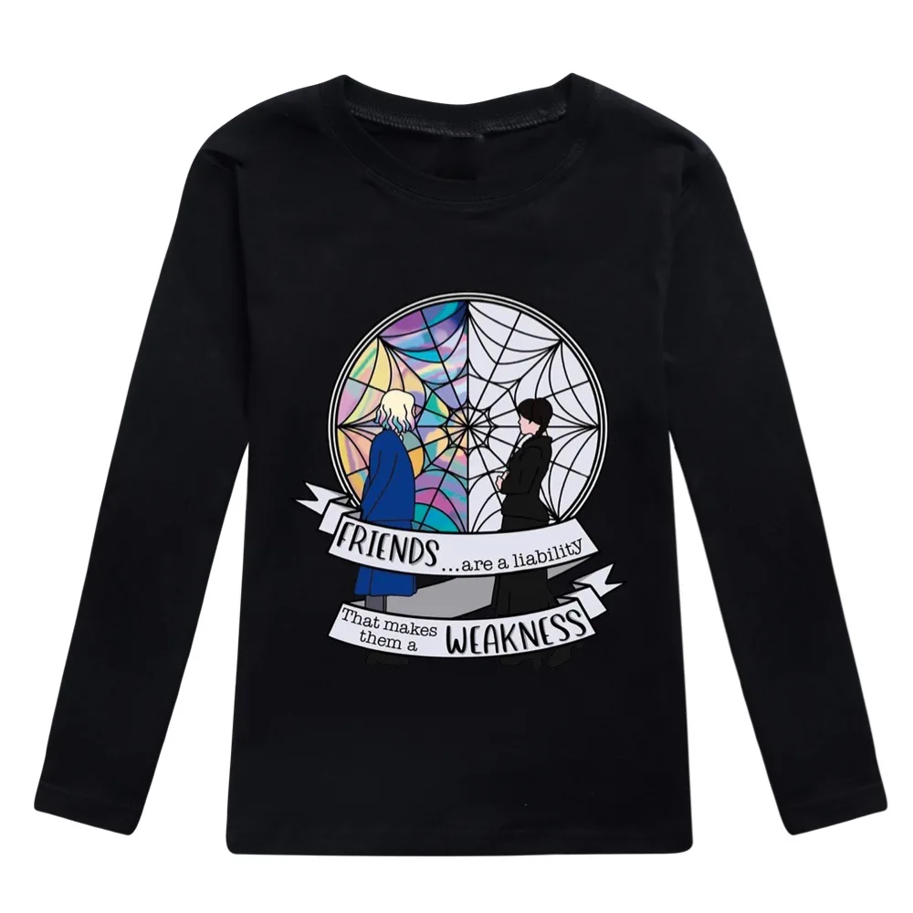 

Wednesday Addams Girls Hoodie Children's Clothing Spring Autumn Long Sleeve Sweatshirts Boys O-neck Tops Kids Cosplay Clothes