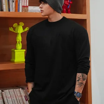 Abbigliamento sportivo ampio e casual da fitness per uomo in autunno e inverno, maglietta a maniche lunghe girocollo tinta unita 1