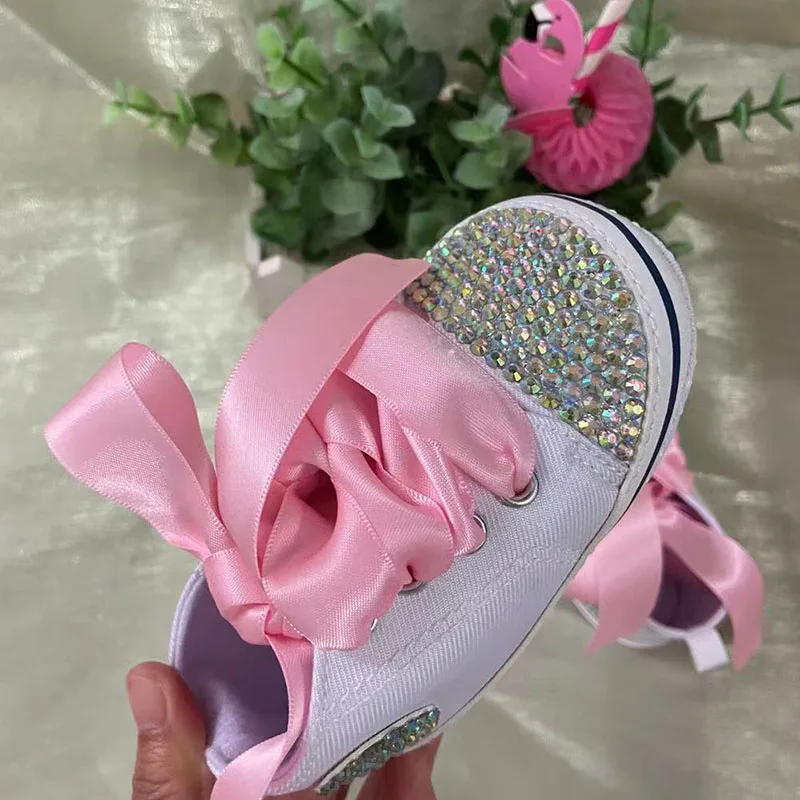 Dollbling Pearls Diamond Girly Toddle Sneakers Sparkle Baby Girl Crib Shoes Handmade Design Birthday Gift