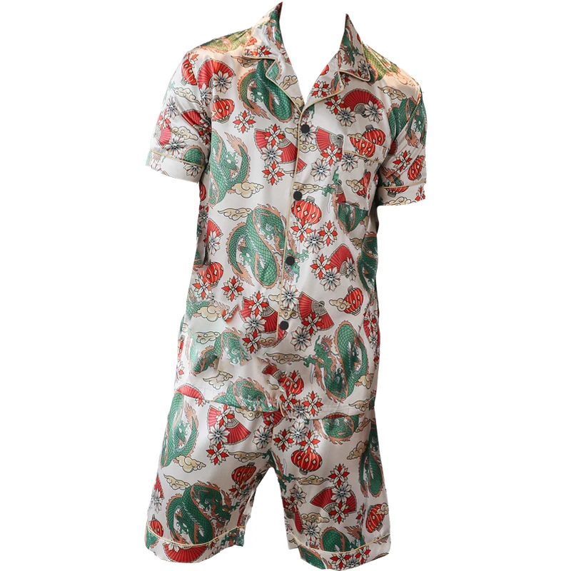 Two piece sets men's pajamas summer short sleeved shorts dragon pattern printed home clothing sleepwear set