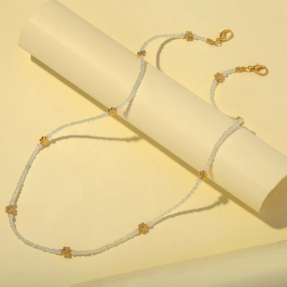 

Anti-lost Trendy Crystal Beads Men Women Flower Pearl Glasses Chain Mask Cord Holders Face Mask Necklace Crystal Bead Chain