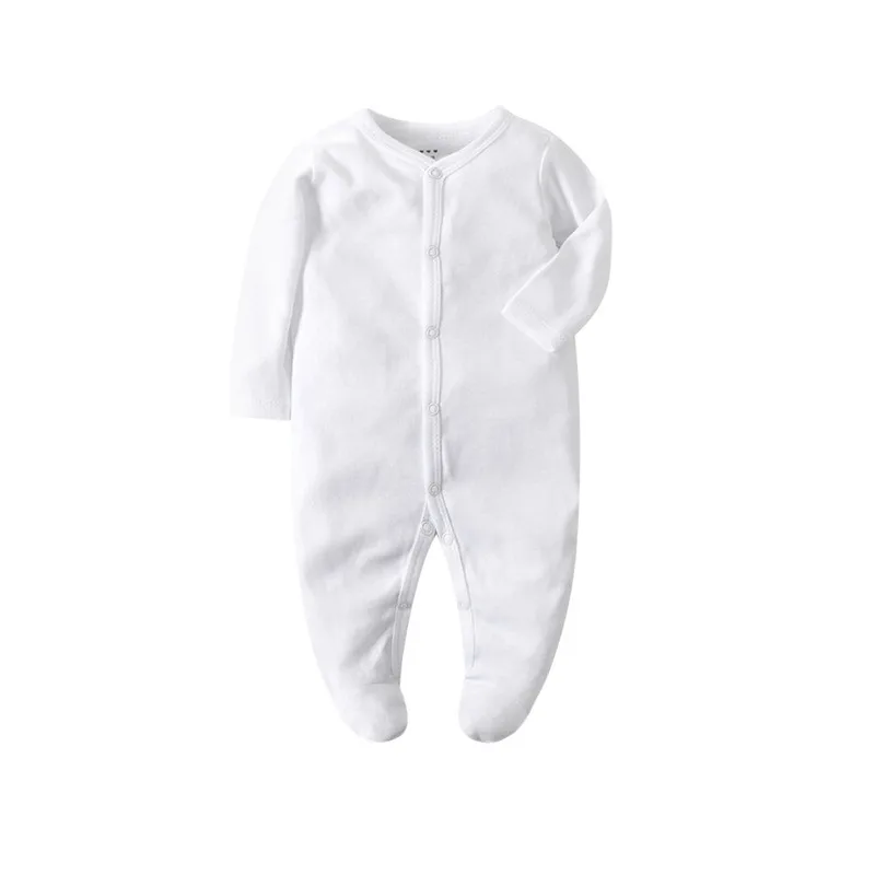 

Newborn Footed Pajamas Zipper Girl and Boy Romper Long Sleeve Jumpsuit Cotton Solid White Fashion 0-12 Months Baby Clothes