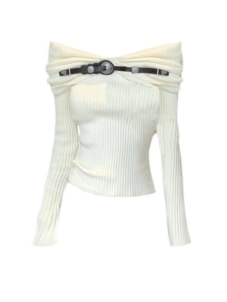 

2024 Autumn Casual Slash Neck Off Shoulder Women Sweaters Long Sleeve Pullovers Sweet Chic Fashion All Match Vintage Jumpers