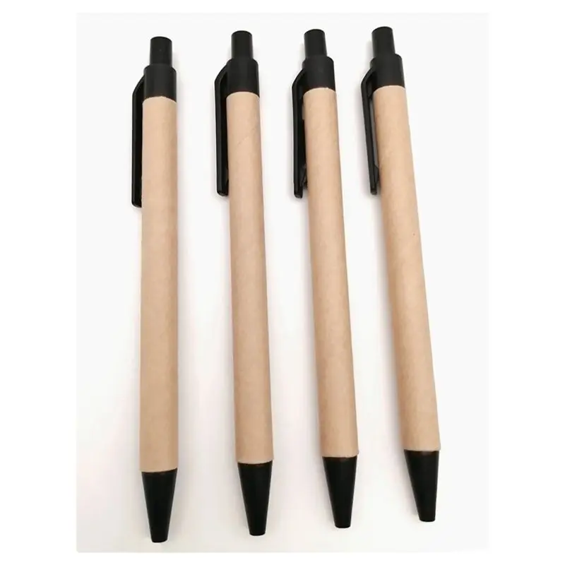 A46M-100 팩 볼펜 리트랙터블 볼펜 블랙 & 브라운 재활용 크래프트 종이 펜 사무실 학교 용품