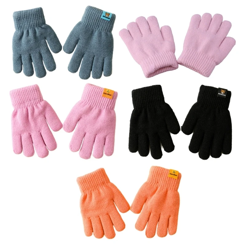 

Warm Winter Gloves for Children Double-Layered Handwear with Five Finger Design Comfortable Children Gloves for Kids