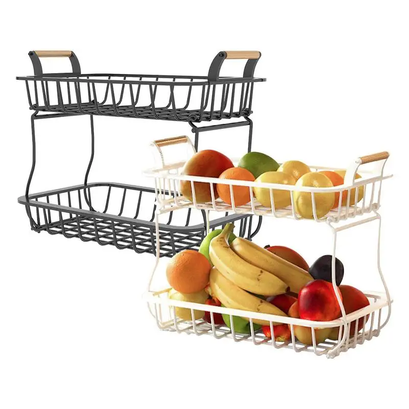 

Fruit Storage Rack Carbon Steel Double Layer Detachable Fruit And Vegetable Storage Basket Display Stand For Dining Table