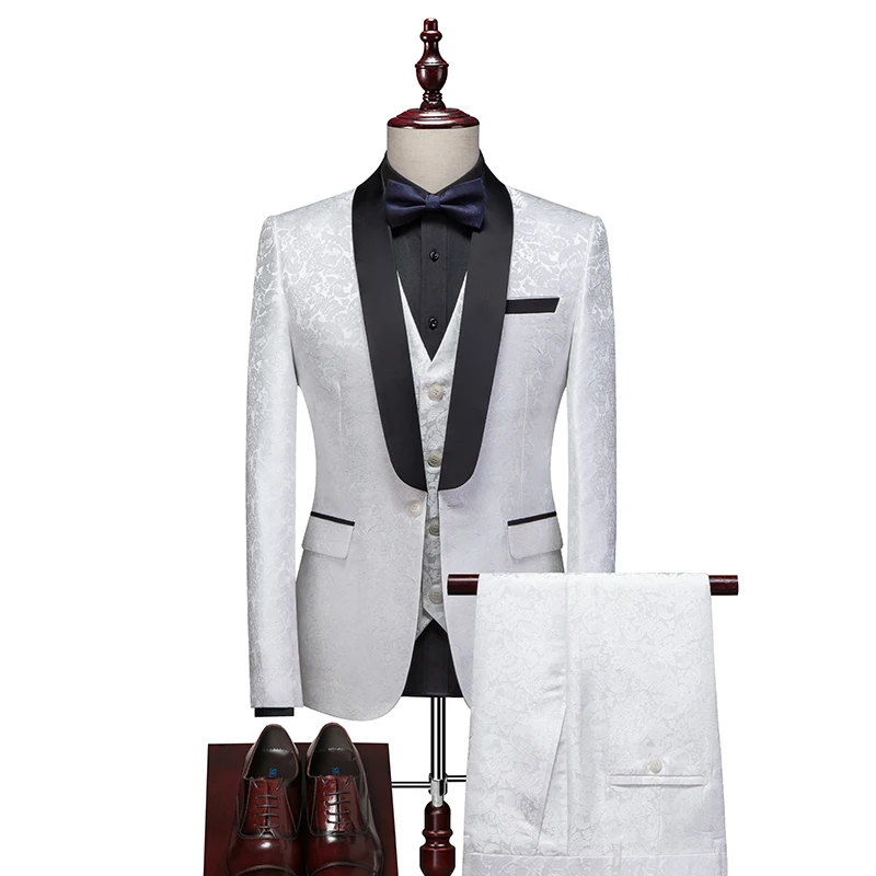 Men's High-Quality Evening Dress Suit Vest Trousers Three-Piece Set Bridegroom Business Casual British Style