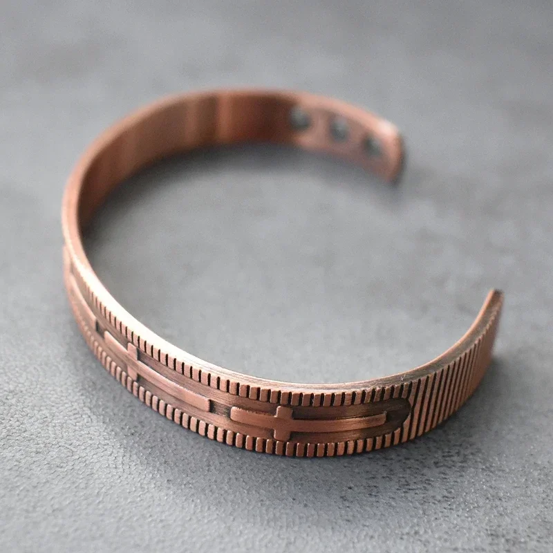 Bangle Bracelet Magnetic Bracelet Magnetic Pure Copper Bracelet Male Beneficial Vintage Cross Energy Magnetic Copper Bracelet Adjustable for Men