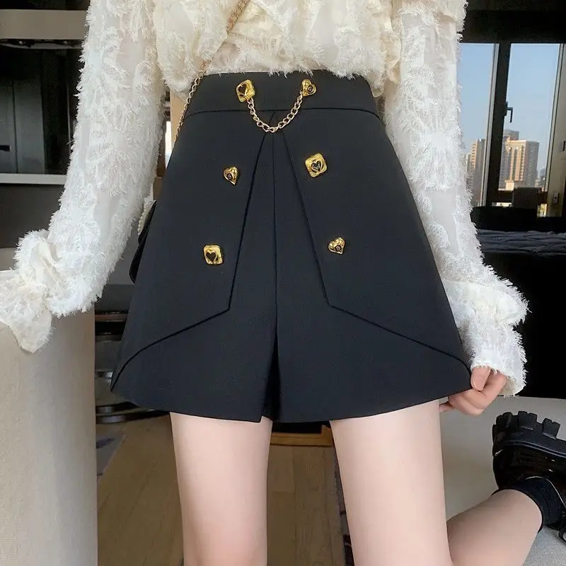 

High waisted shorts for autumn and winter, new 2024 women's Korean A-line pants biker women rainbow shorts