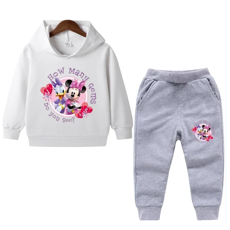 thumbnail image 1 of Conjunto de 2 piezas de ropa de Disney para niñas, primavera y otoño, con estampado de Minnie, sudaderas con capucha y pantalones deportivos para niñas pequeñas, 1 of 5