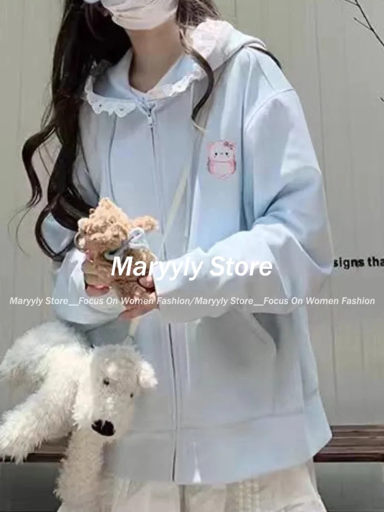 Autumn Japanese Sweet Cute Loose Hoodie Women Kawaii Design Lace