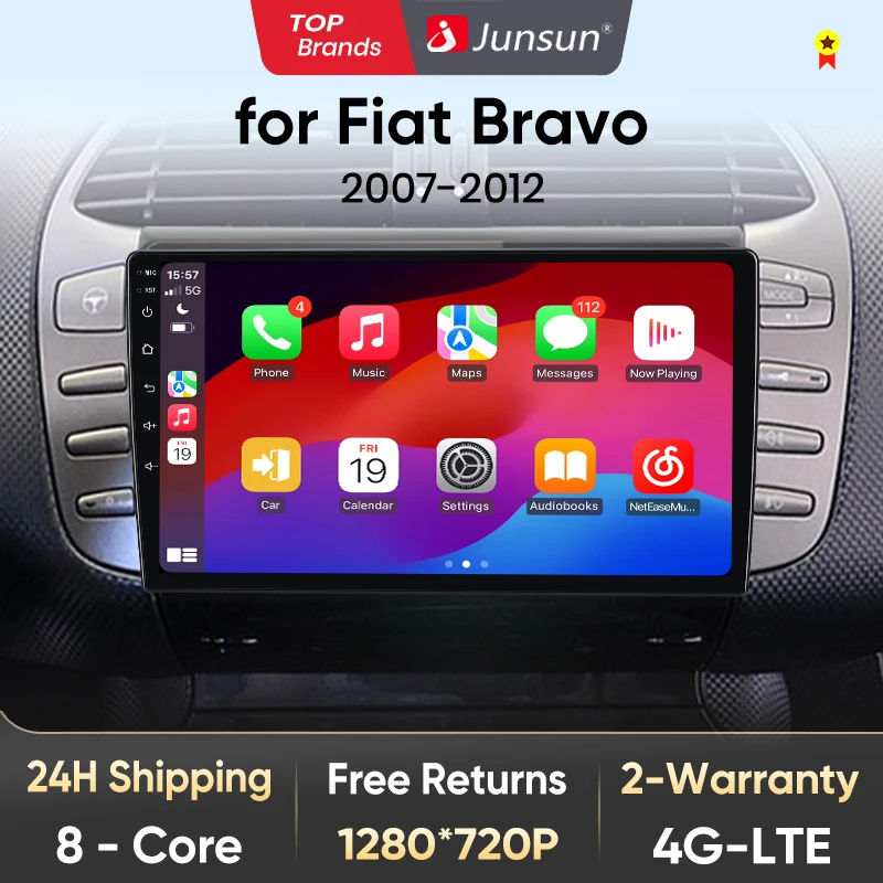 Junsun V1 AI Voice Wireless CarPlay Android Auto Radio for Fiat Bravo 4G Car Multimedia GPS 2din