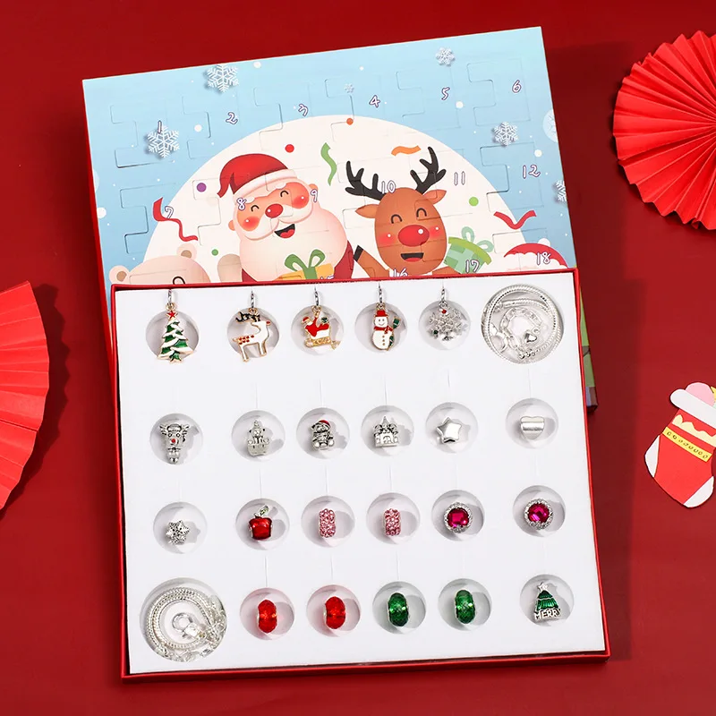 24-grid-blind-box-christmas-jewerly-making-kit-charm-bracelet-necklaces-present-set-diy-child-bracelet-free-ship