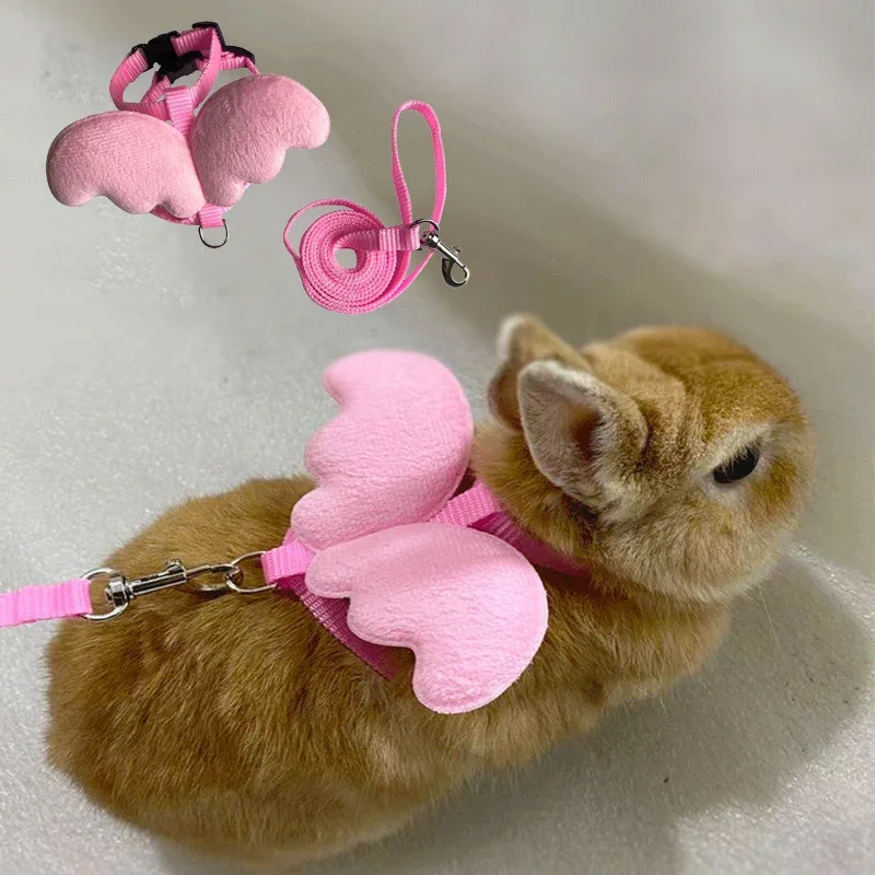 Cute Angel Wing Pet Rabbit Harness Leash For Cats Rabbits Adjustable Rabbit Harness Leash Rope Bunny Accessories Hamster Clothes rabbit harness and leash set