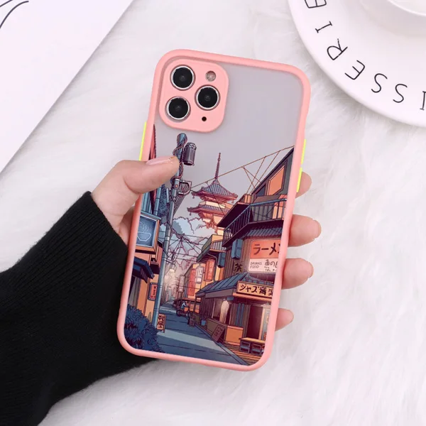 Japanische anime handgemalte haus landschaft telefon hülle für iphone 15 14 13 12 11 pro max x xr xs 15 14 7 8 plus se2 matte abdeckungen – Detail 2