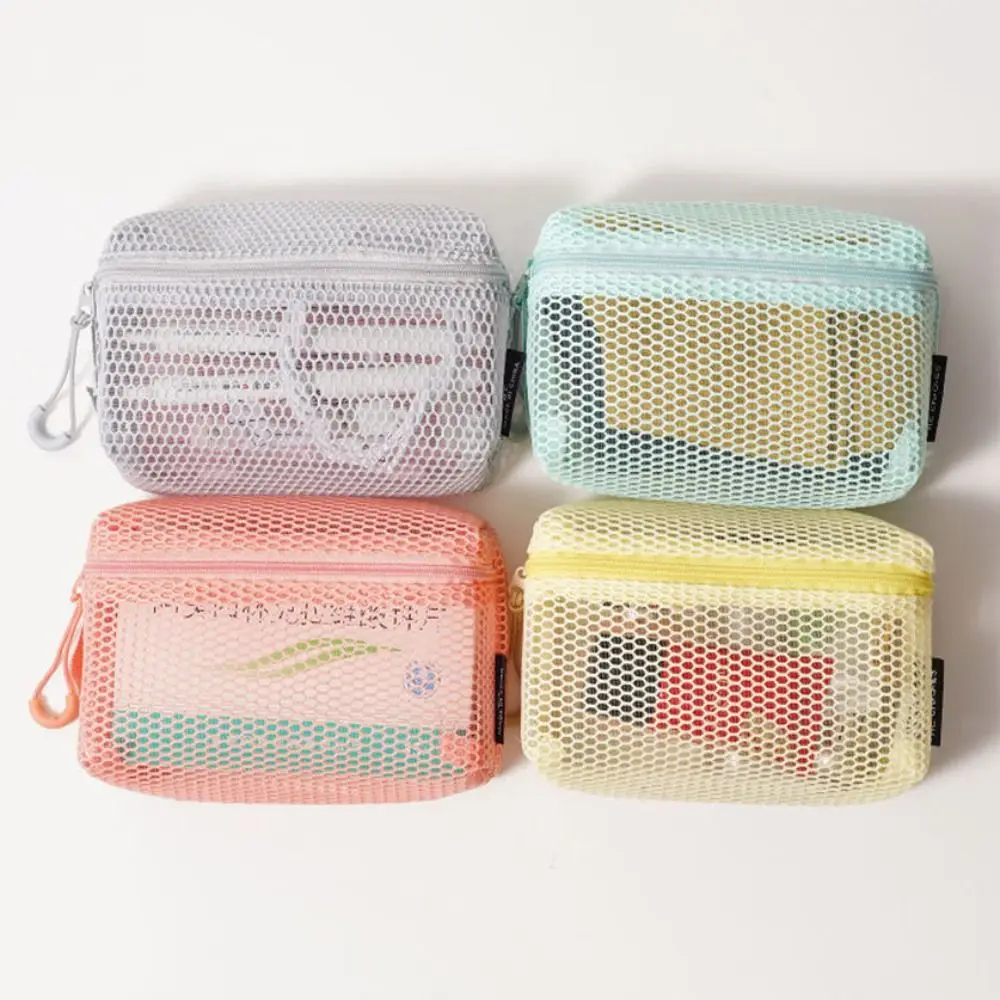 Casual Nylon Storage Pouch With Zipper Hand-held Cosmetic Bag Mesh Multipurpose Mesh Pouch Women Toiletry Wash Bags