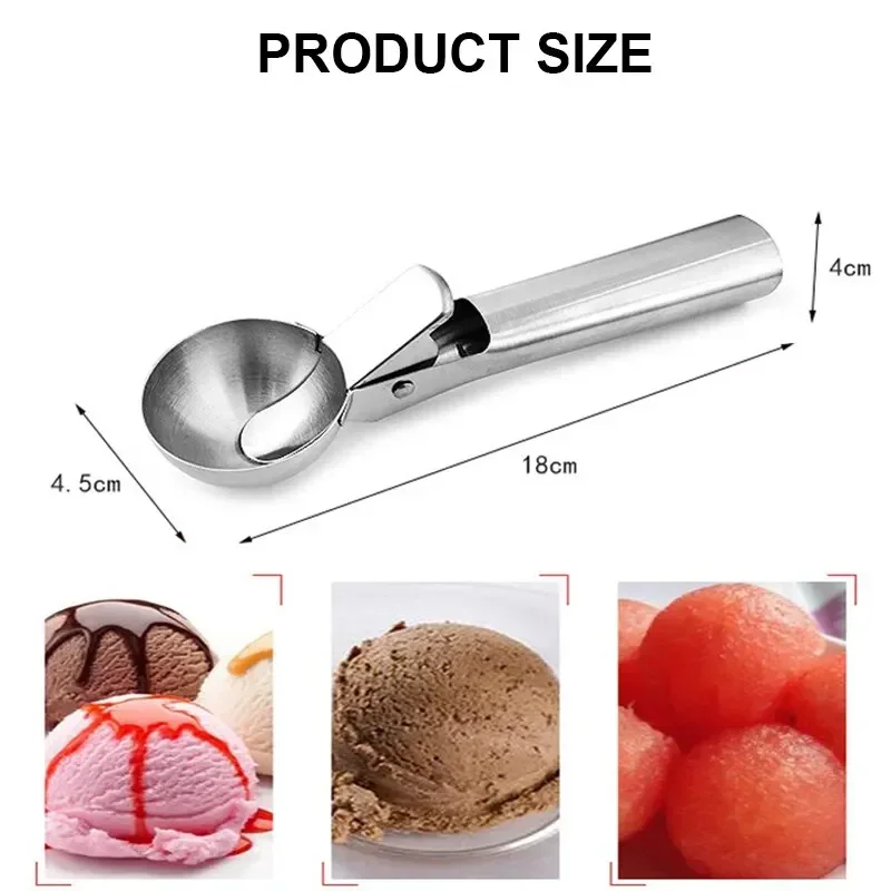 Premium Stainless Steel Ice Cream Scoop with Trigger Fruit Scoop Perfect for Frozen Yogurt Sundae Ice Cream Ball Spoon Stacks