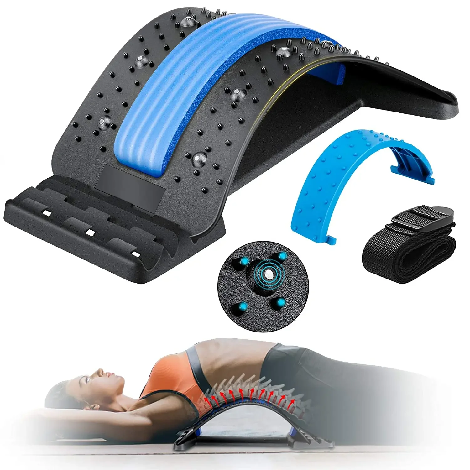 Back Stretcher Magnetotherapy Back Massager Multi-Level Support Acupressure Points, Posture Corrector for Pain Relief