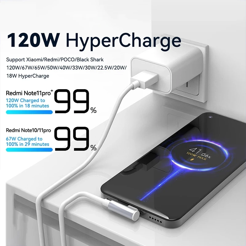 120W USB Turbo Fast Charging Cable For Xiaomi mi 15 14 13 12 11 6A 67W Type...