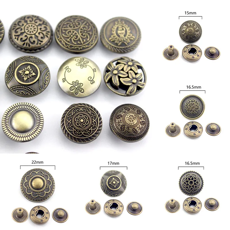 12 Design 15mm Vintage Elegant Carved Bronze Color Snaps Metal Decorative  Button For Clothes Leather Craft Sewing Accessories - Buttons - AliExpress