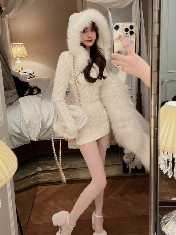 NACHE★韓国★人気★2-PIECE LAYERED HOODIE DRESS 3色 2-PIECE LAYERED HOODIE DRESS IVORY - NACHE