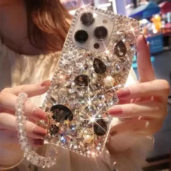 Bling Full Diamond Cute Pink Rabbit Glitter Rhinestone Luxury TPU Phone Case - iPhone 15 (Black)