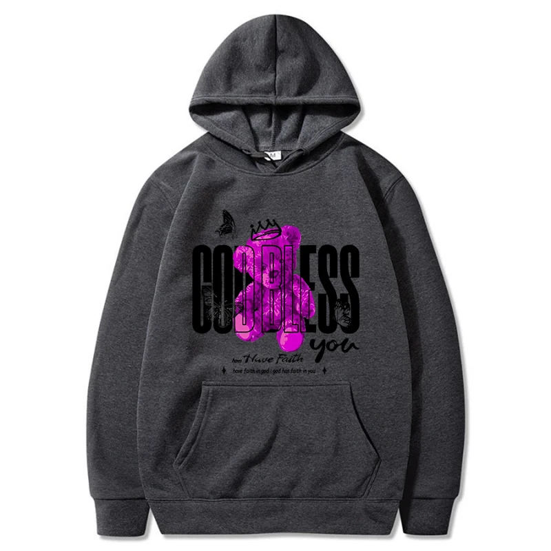 YRYT Women's Hoodies Butterfly Bear Printed Drawstring Vintage Drop Shoulder Sweatshirt Thermal Long Sleeve Pullover Sweatshirt