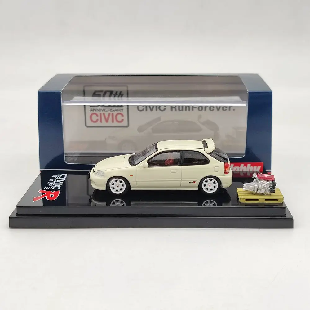 Hobby Japan 1/64 for Civic TYPE R (EK9) With Engine Display Model White HJ642016W Diecast Toys Car Collection Gifts