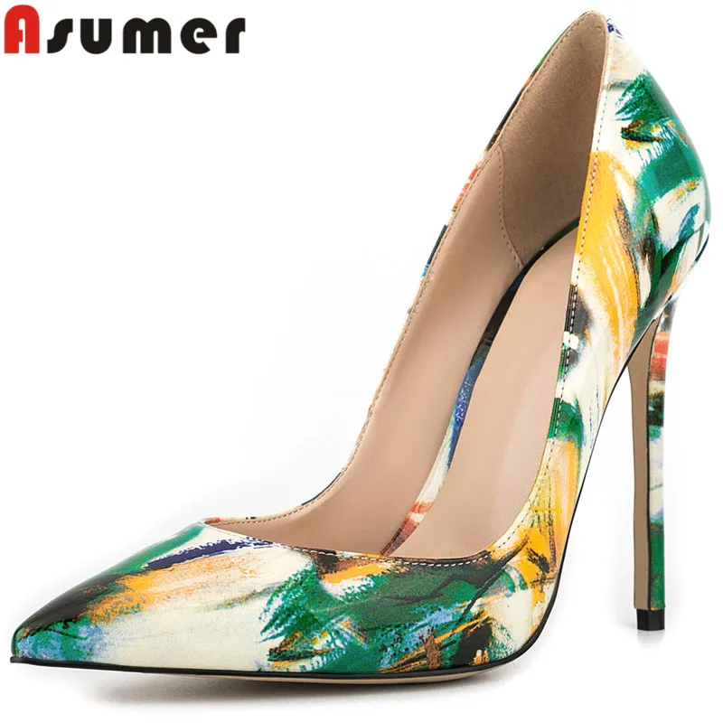 

Женские лакированные туфли ASUMER, на высоком каблуке-шпильке, с острым носком, без застежки, разные цвета, размеры 35-47, для вечеринки, 2024