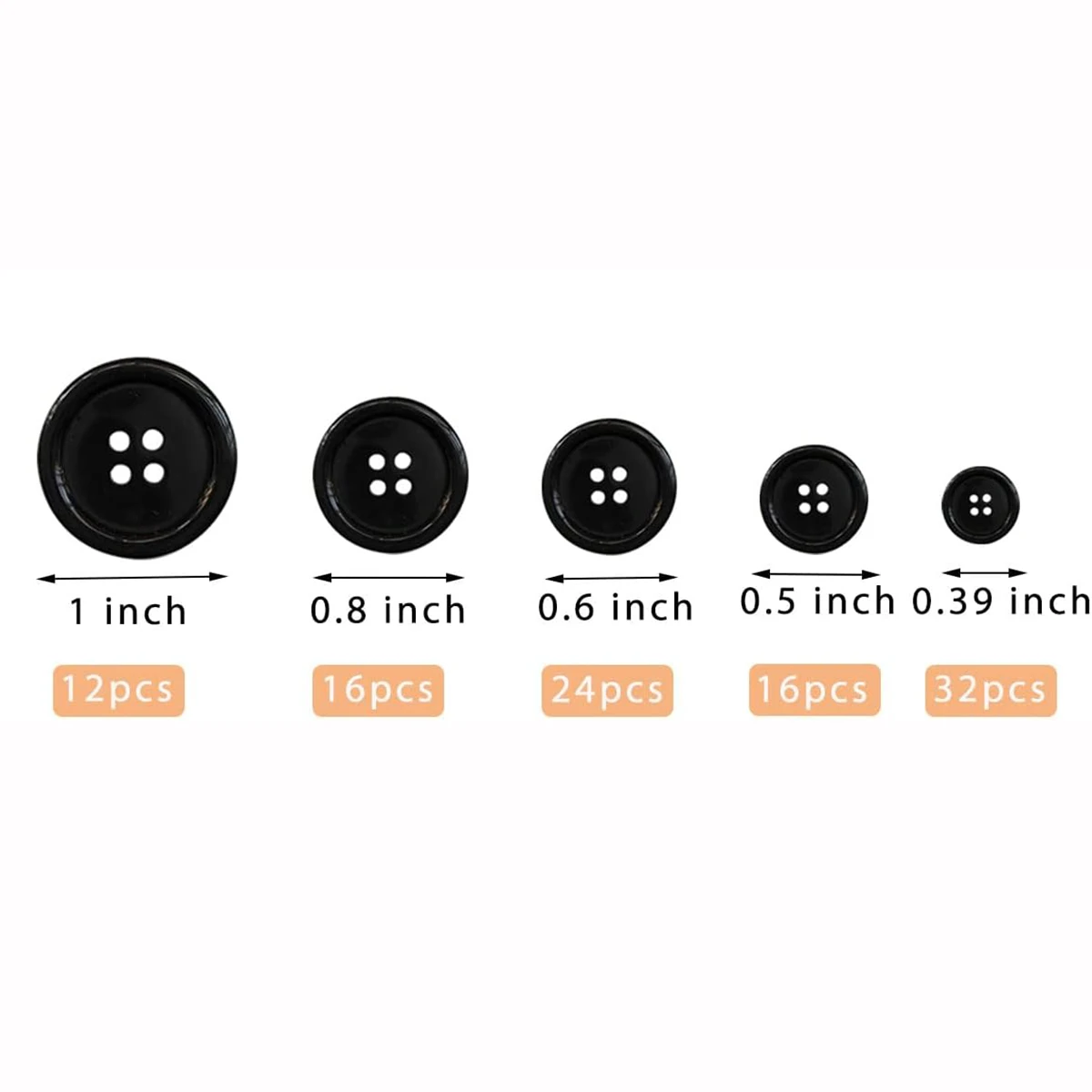 100 Pcs Black Resin Sewing Buttons, Mixed 5 Sizes of Black Buttons Suitable for Sewing Decoration 4-Hole Craft Buttons 2