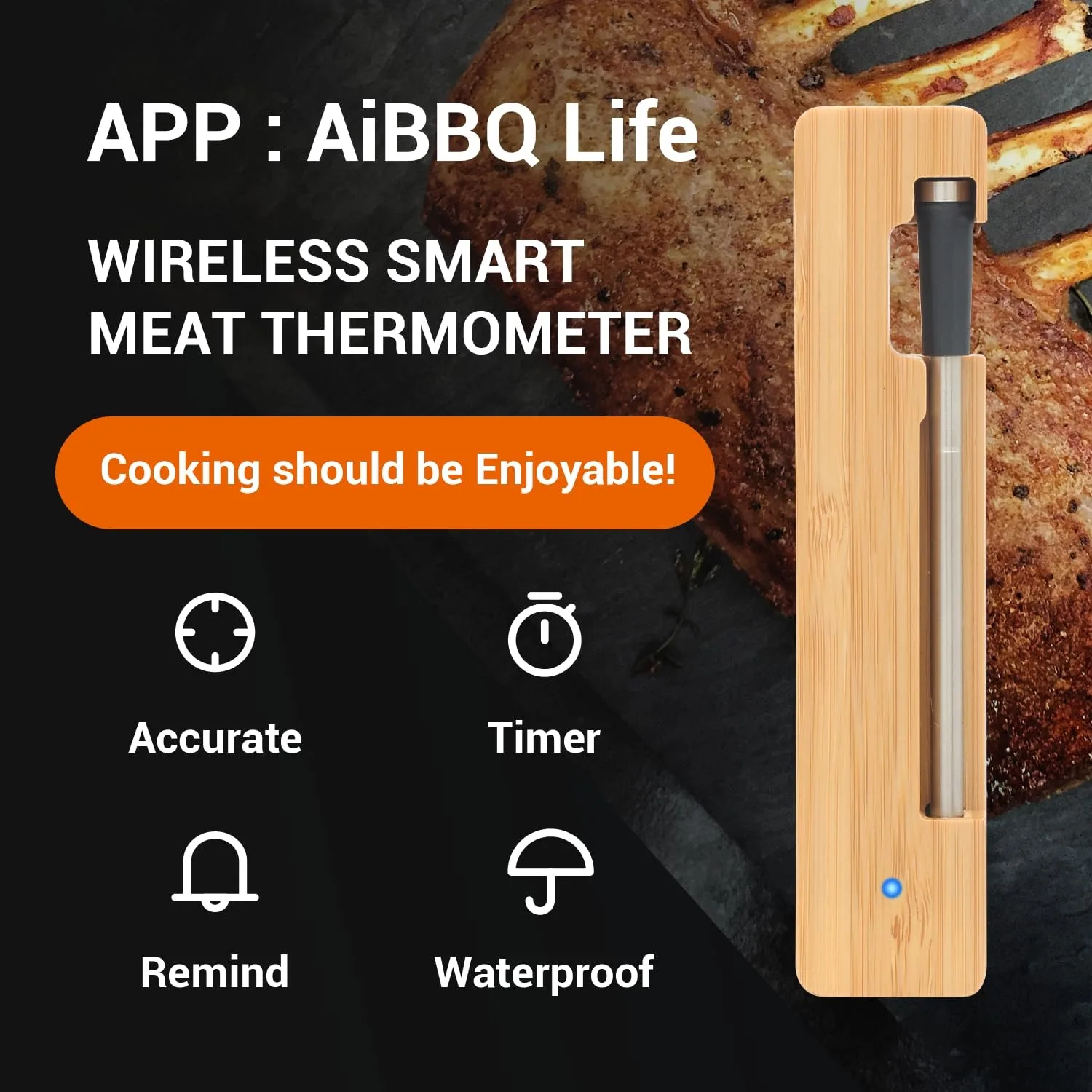 Wireless Meat Thermometer Digital,Long Range Bluetooth 5.2 with App Control,IP68 Waterproof,Magnetic Smart Food Thermometers 6