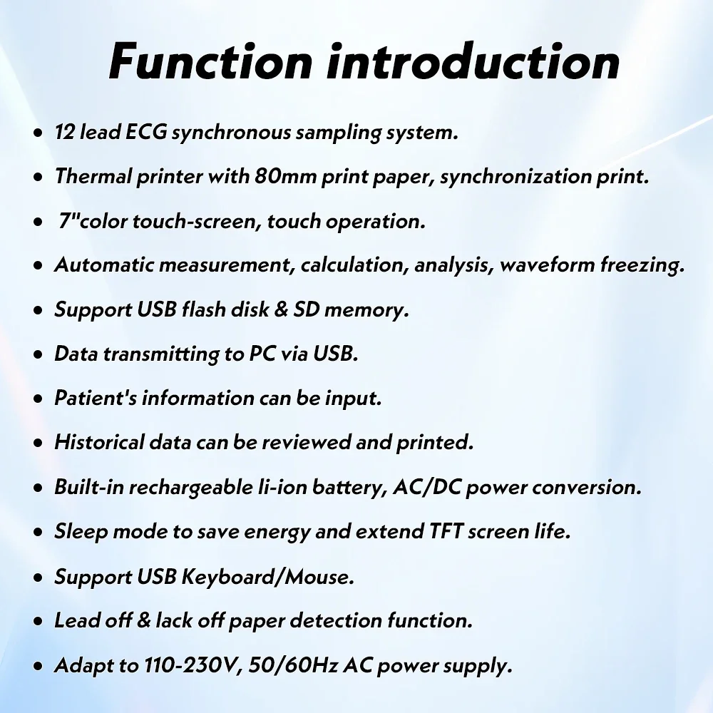 Veterinary ECG Machine 3/6channel Touch Screen Veterinary Electrocardiograph 7"