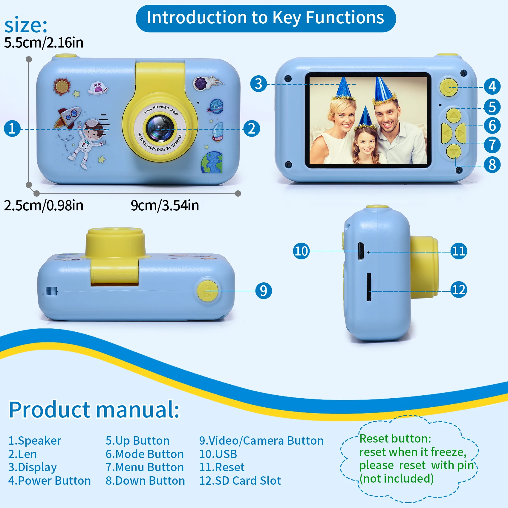 Kids Camera Toys 2.4 Inch IPS Screen Digital Zoom Video 180&deg;Flip Len Handheld for Toddler Baby Children