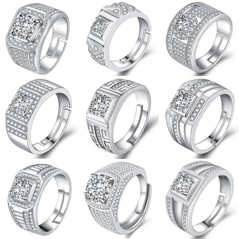 Silver Wedding Ring Men Adjustable 925 Sterling