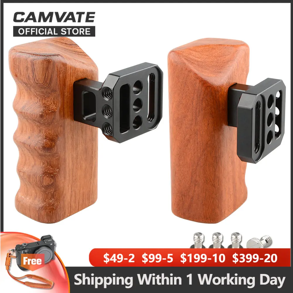 CAMVATE Wooden Camera Handle Grip Left & Right With 1/4" Screw Mount