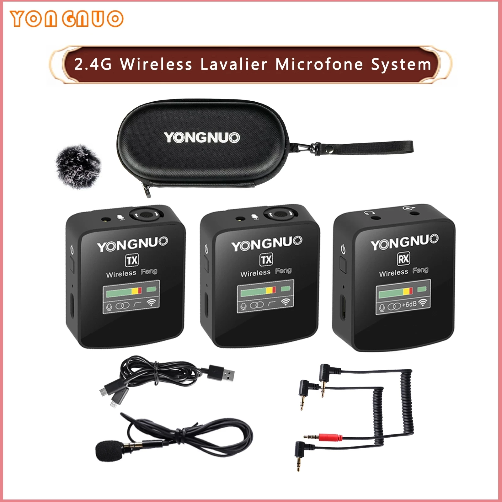 

YONGNUO FENG Microphone 2.4G Wireless Lavalier Microfone System for Phone Laptop DSLR Camera Microphone Interview Live Radio