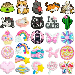 Shoe Charms 1Pcs Cat Pink Cute Pins PVC DIY Sandals Accessories for Clogs Women Kids Girls Party Favors X-mas Gifts