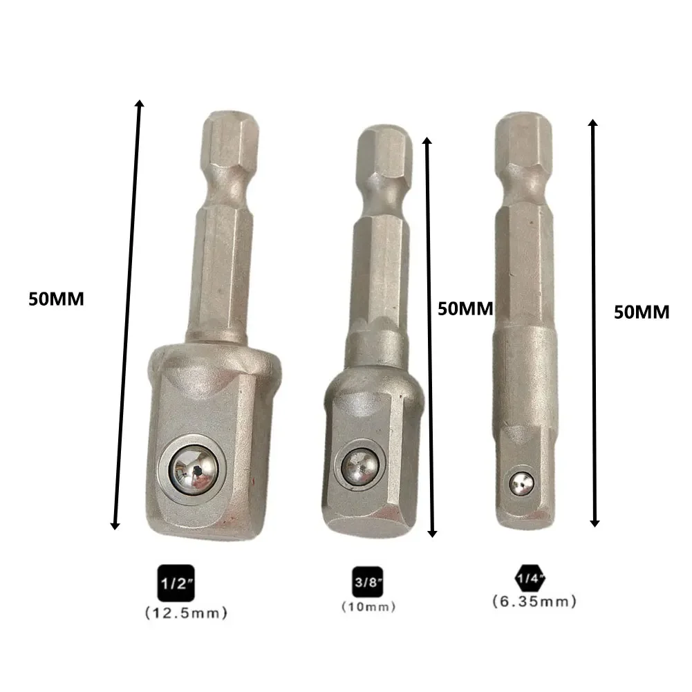 Adaptateur de mèche à douille 1/4 ''3/8'' 1/2 ''3 pièces, mèches à tige hexagonale, tige d'extension en acier au Chrome Vanadium, outils électriques