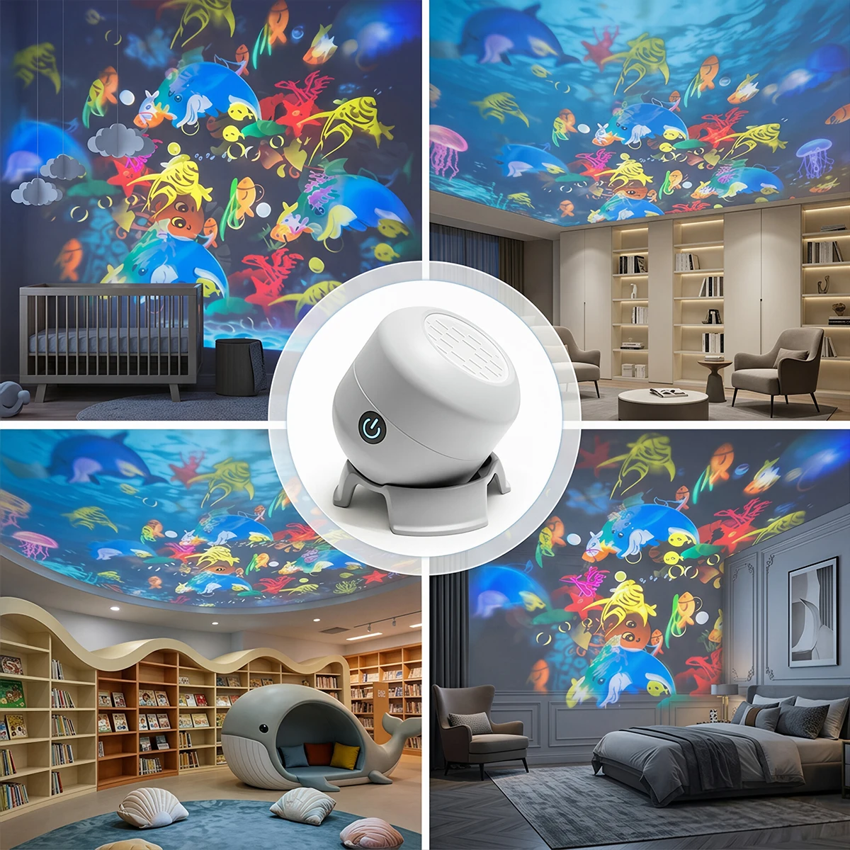 360° Rotating LED Ocean Projector Night Light - Rechargeable Ambient Lamp