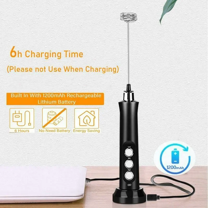 Electric Foamer Mixer Whisk Beater Stirrer 3-Speeds Coffee Milk Drink Frother USB Rechargeable Handheld Food Blender Whisk 2