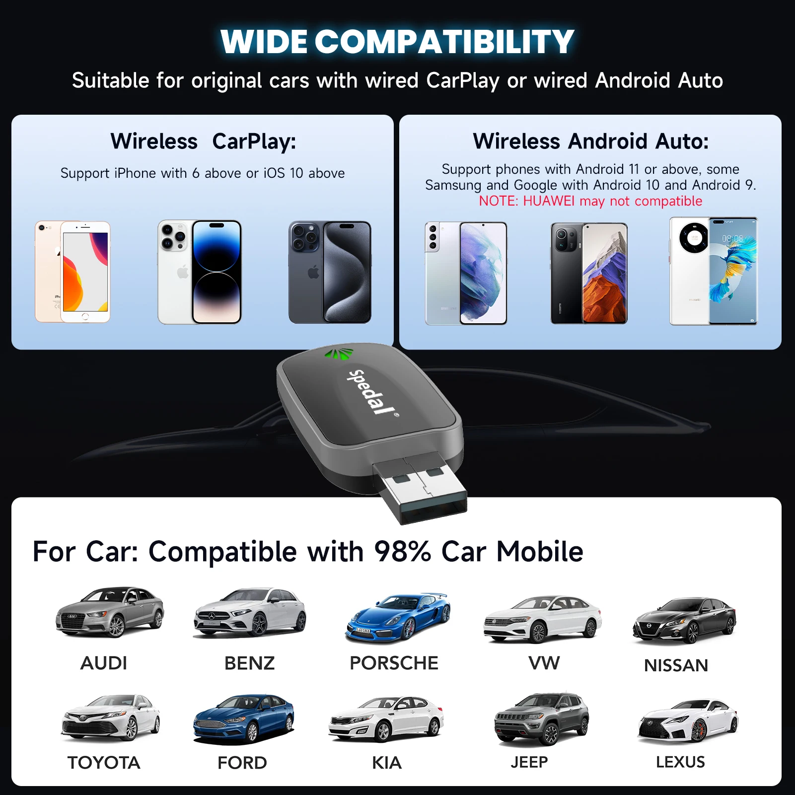 Wireless CarPlay Android Auto Adapter for Cars